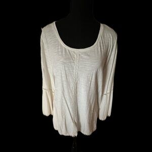 Style and Co Off White Bell Sleeve Boho Blouse with Crochet Trim Size XL